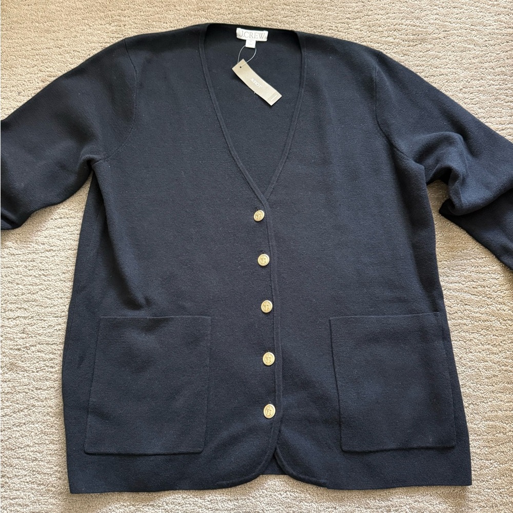 NWT .. J. Crew black  Cardigan with Gold Buttons